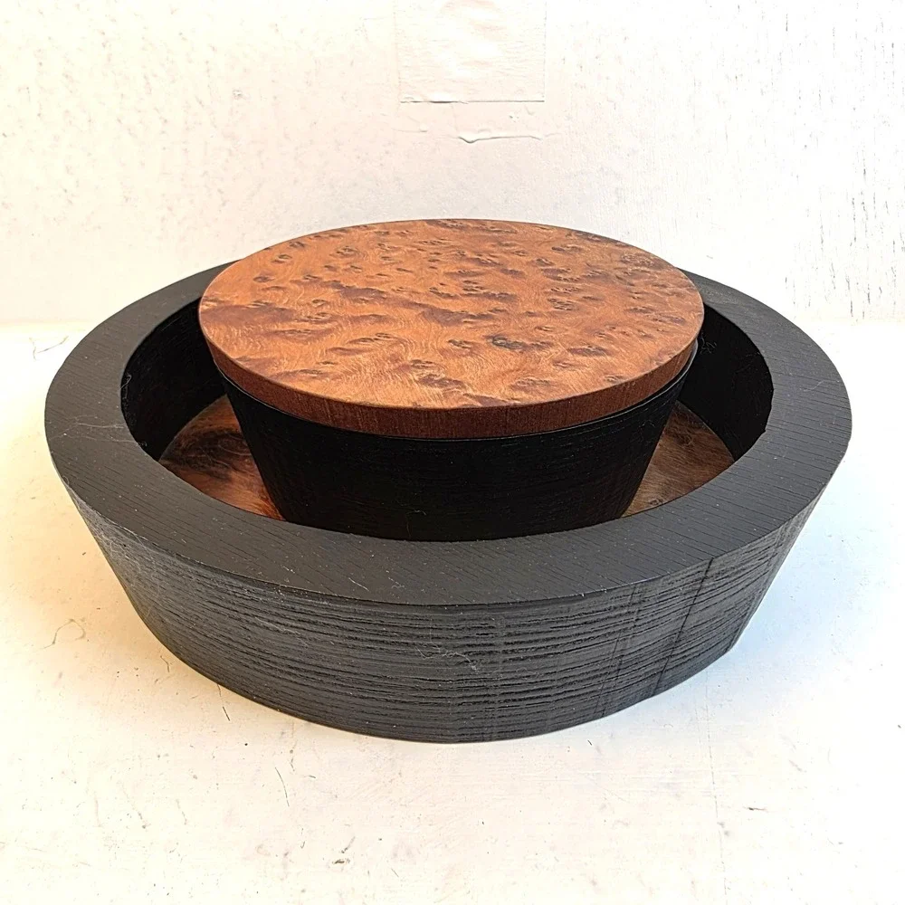 Vtg‎ Tony McMullen Wood Turned Nested Lidded Bowl Set Birmingham Exhibit + Note